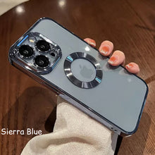 Cargar imagen en el visor de la galería, Funda transparente para iPhone con carga inalámbrica (azul sierra)