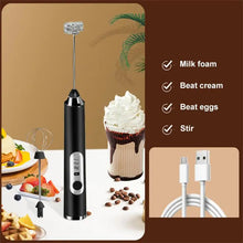 Load image into Gallery viewer, Electric Milk Frother – Handheld USB Rechargeable Foam Maker with 2 Whisks &amp; 3 Speeds (Black/White)
