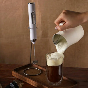 Electric Milk Frother – Handheld USB Rechargeable Foam Maker with 2 Whisks & 3 Speeds (Black/White)