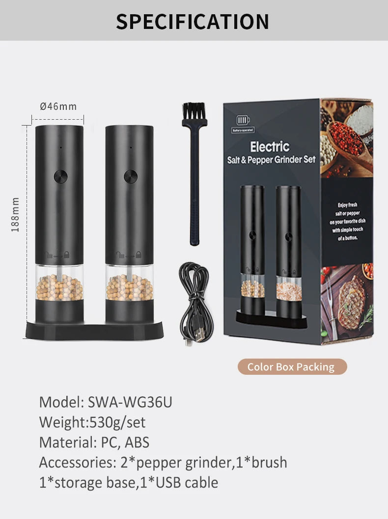 Rechargeable Electric Salt and Pepper Grinder