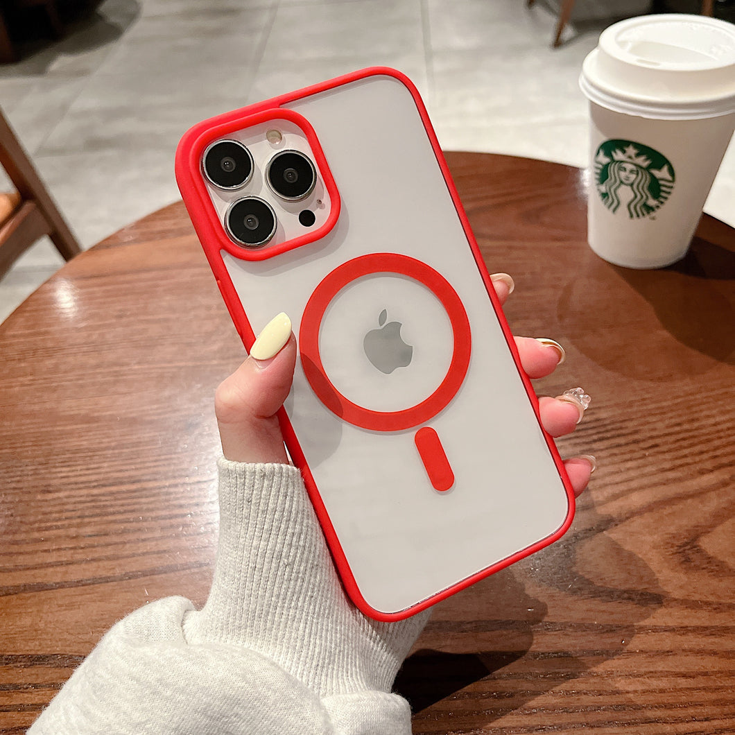 Transparent Wireless Charging Iphone Case ( RED )