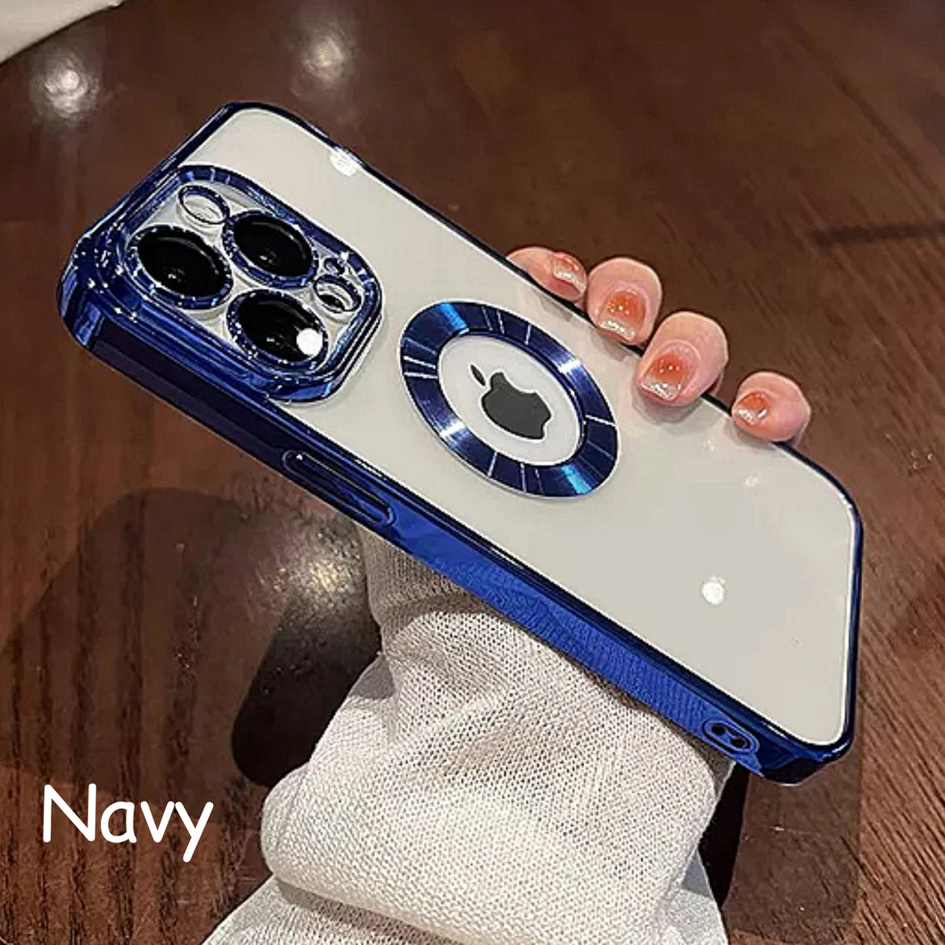 Transparent Wireless Charging Iphone Case ( NAVY )